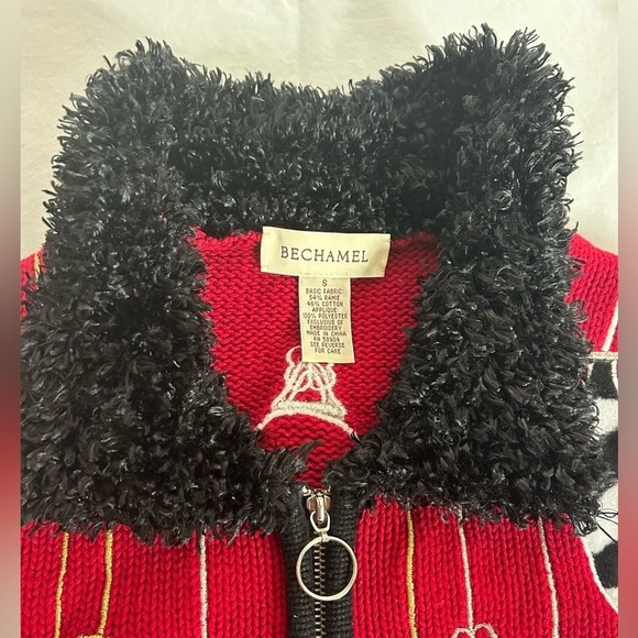 Vintage BECHAMEL black red zebra leopard Christmas ornaments holiday vest Sz S - Picture 2 of 9
